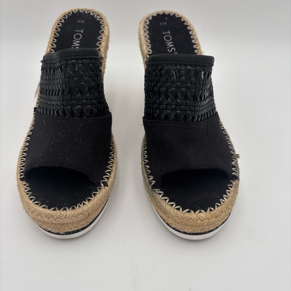 TOMS Black Woven Wedges with Tan Espadrille - Picture 2 of 12